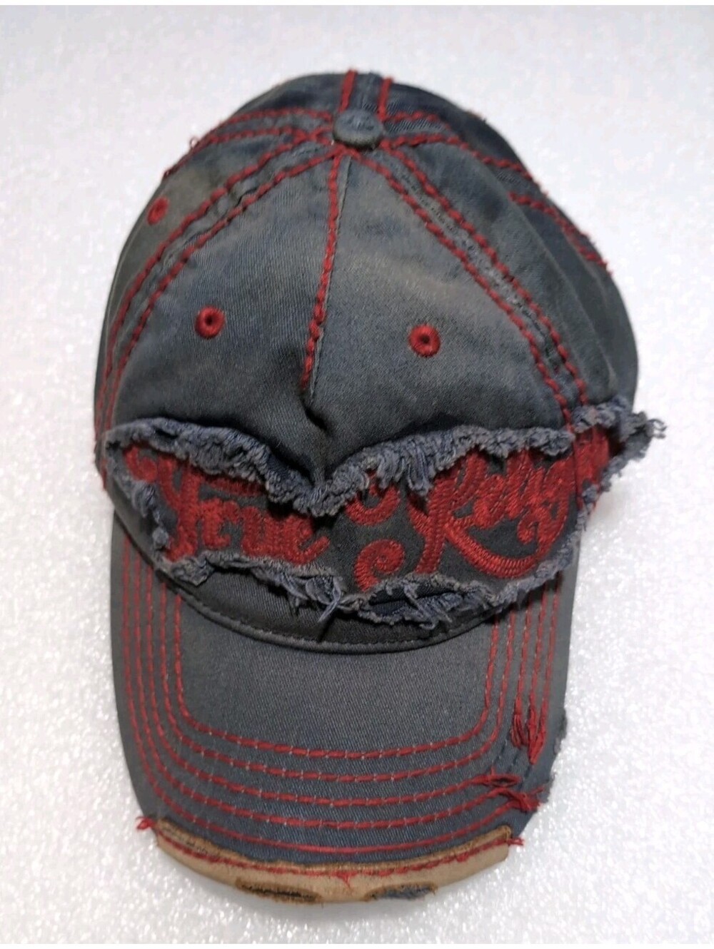 Vintage True Religion Hat Faded Distressed Blue Red One Sz Fits All Adjustable